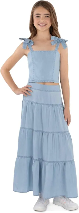 Speechless Girls Sleeveless Cropped Top and Maxi Tiered Skirt Set