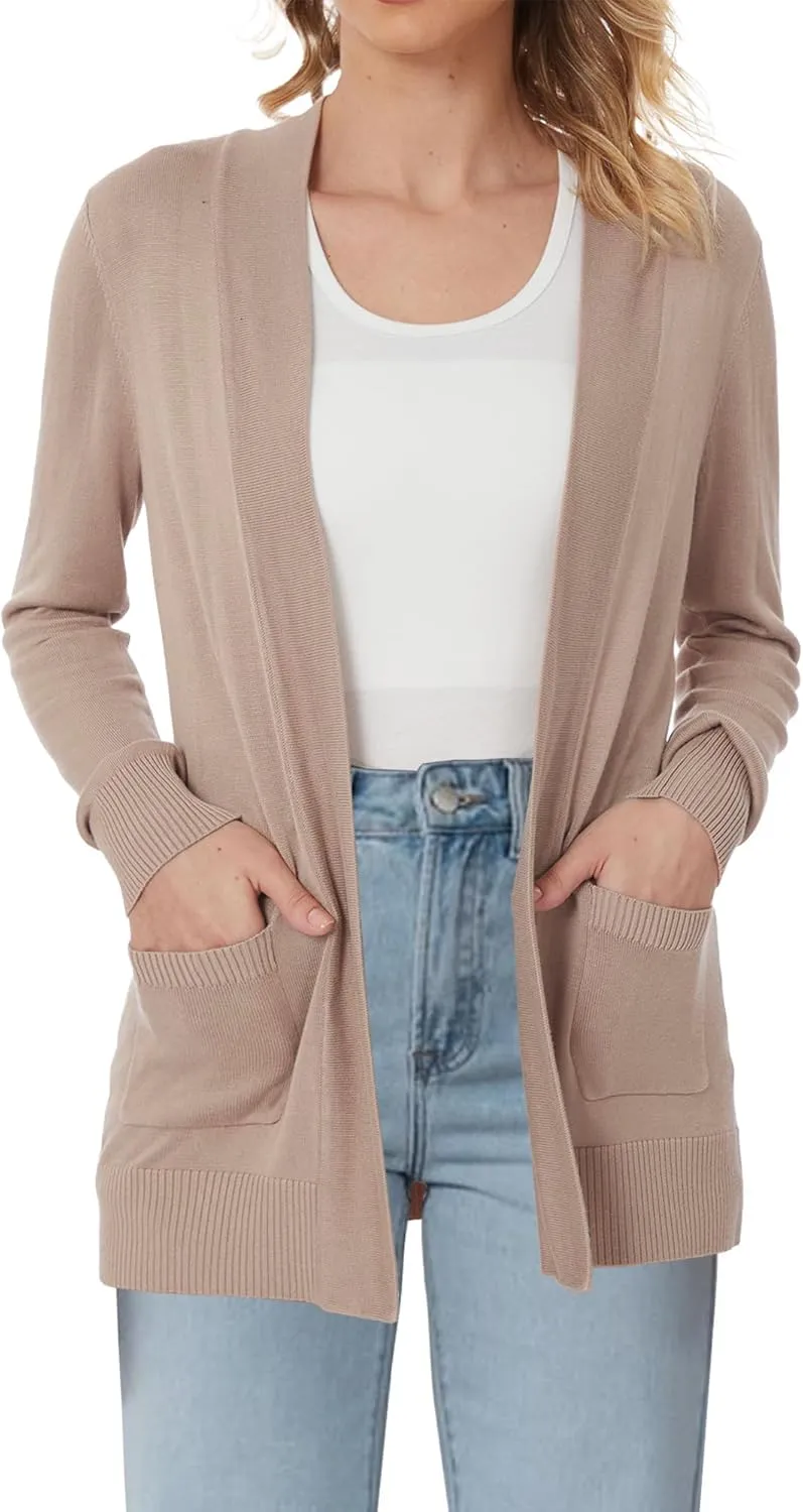Spicy Sandia Women's Knit Cardigan Open Front Long Sleeve Sweater with Pockets Lightweight Fall Trendy Dressy Casual