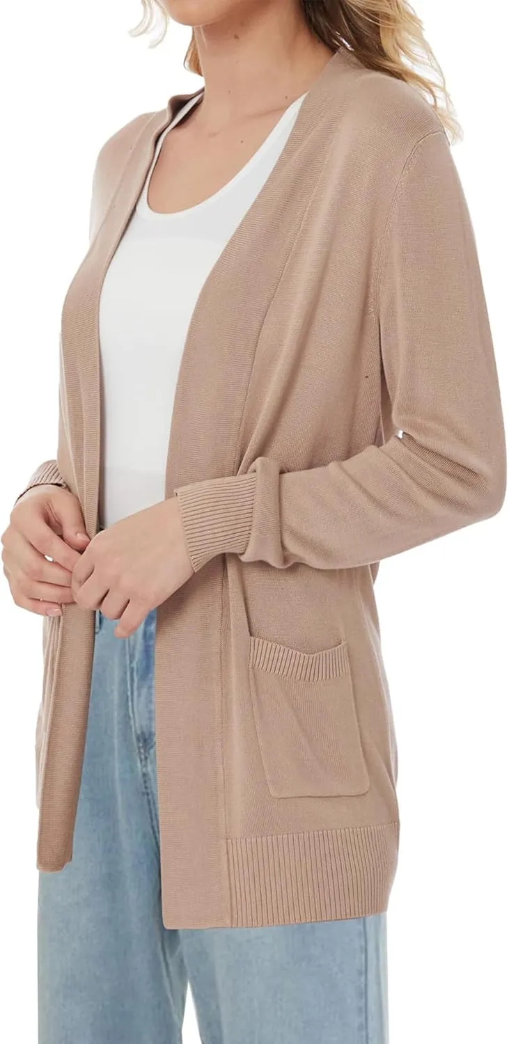 Spicy Sandia Women's Knit Cardigan Open Front Long Sleeve Sweater with Pockets Lightweight Fall Trendy Dressy Casual