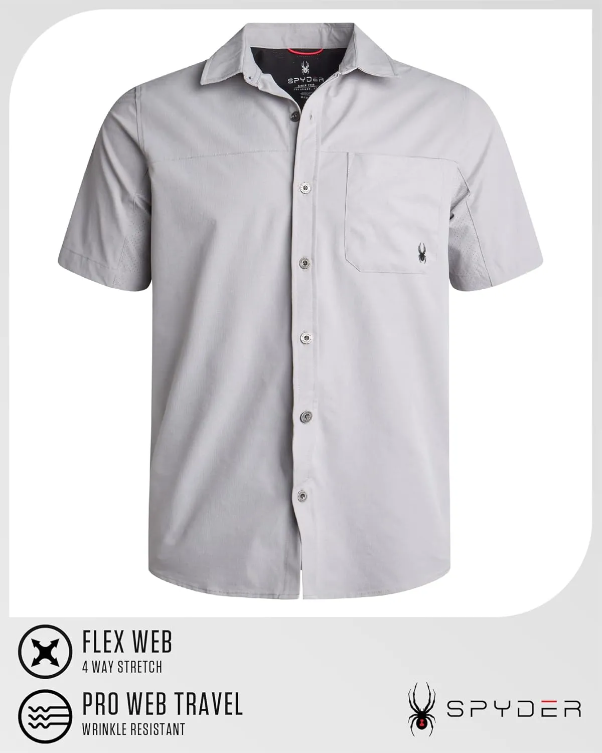 Spyder Mens Short Sleeve Button Down Shirts - Lightweight Stretch Ripstop Collared Wrinkle Free Dress Shirts for Men (S-XL)