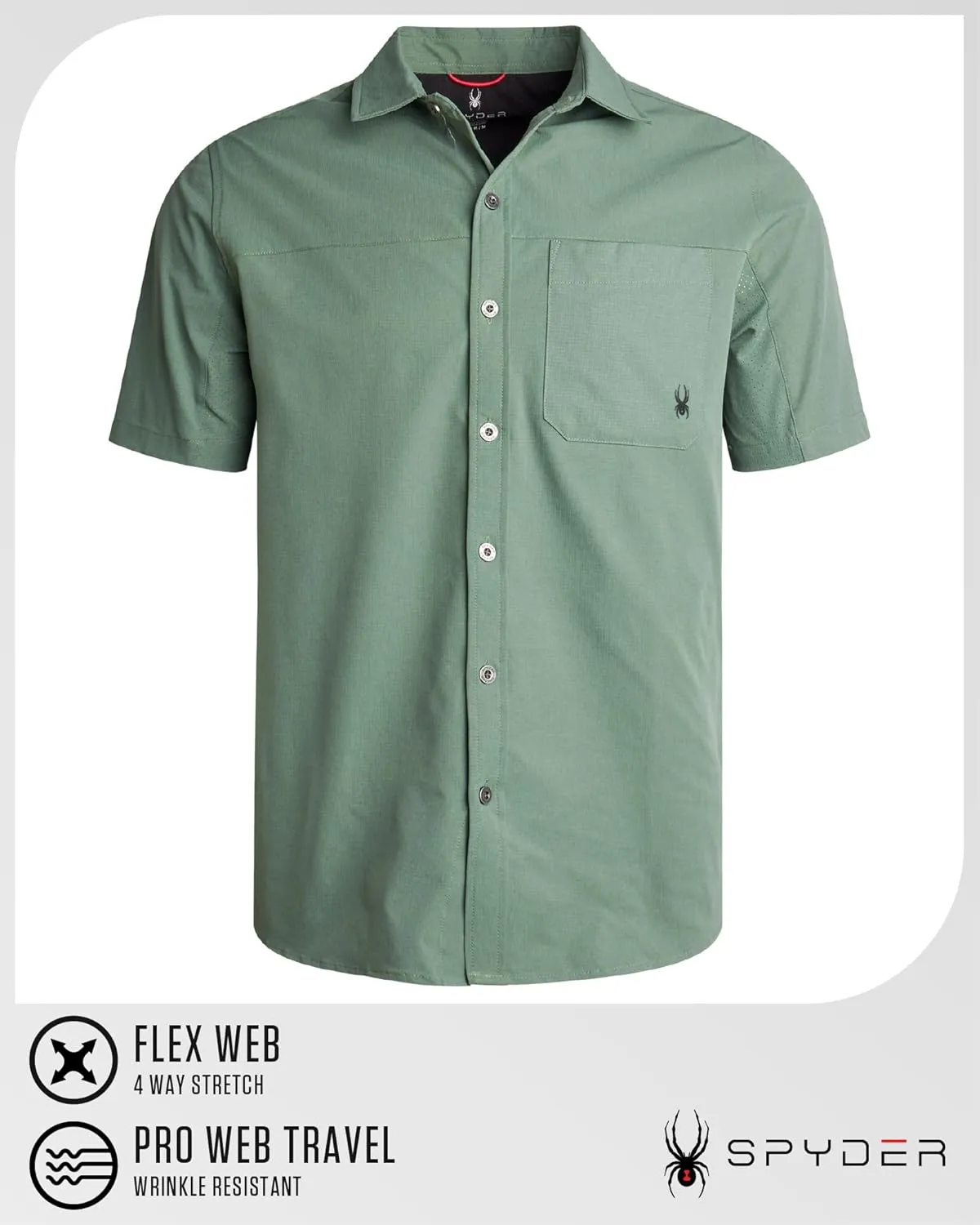 Spyder Mens Short Sleeve Button Down Shirts - Lightweight Stretch Ripstop Collared Wrinkle Free Dress Shirts for Men (S-XL)