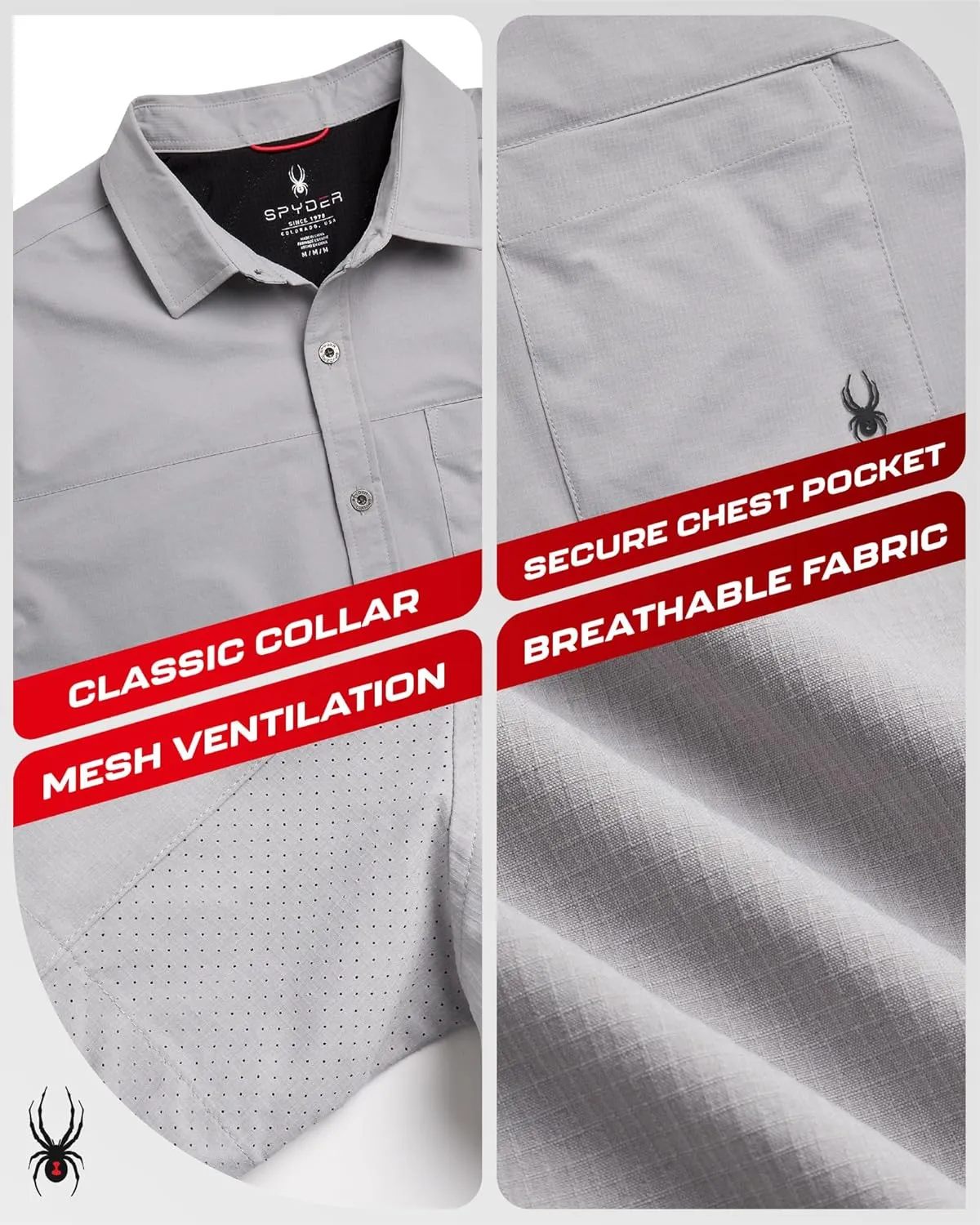 Spyder Mens Short Sleeve Button Down Shirts - Lightweight Stretch Ripstop Collared Wrinkle Free Dress Shirts for Men (S-XL)