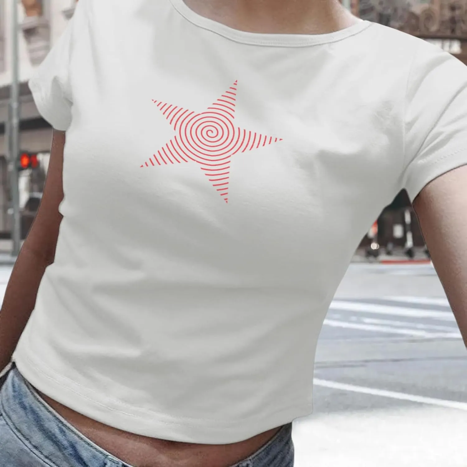Star Graphic Baby Tees Crop Tops for Women Y2k Grunge Aesthetic Shirt Sexy Cropped Tshirt Short Sleeve for Teens