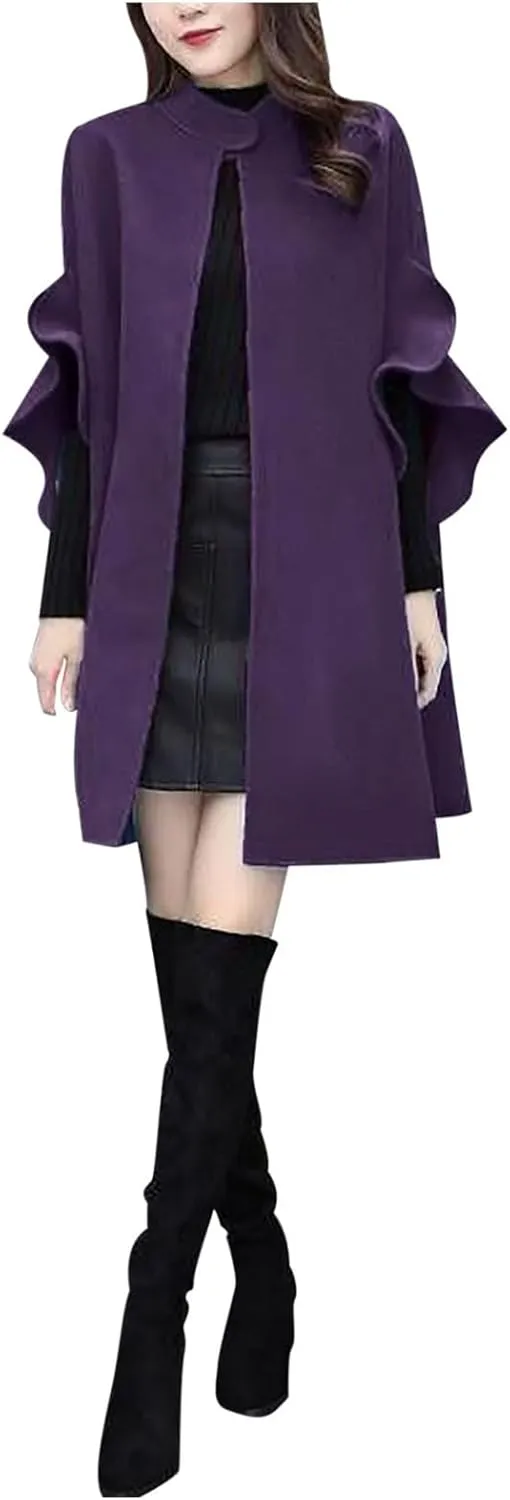 Station Coat Women Work Solid Vintage Winter Office Sleeveless Button Woolen Jacket Coat Faux Lambswool Coat
