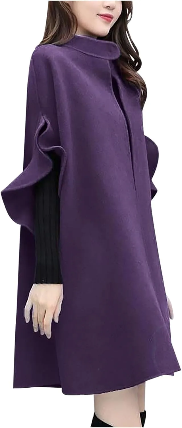 Station Coat Women Work Solid Vintage Winter Office Sleeveless Button Woolen Jacket Coat Faux Lambswool Coat