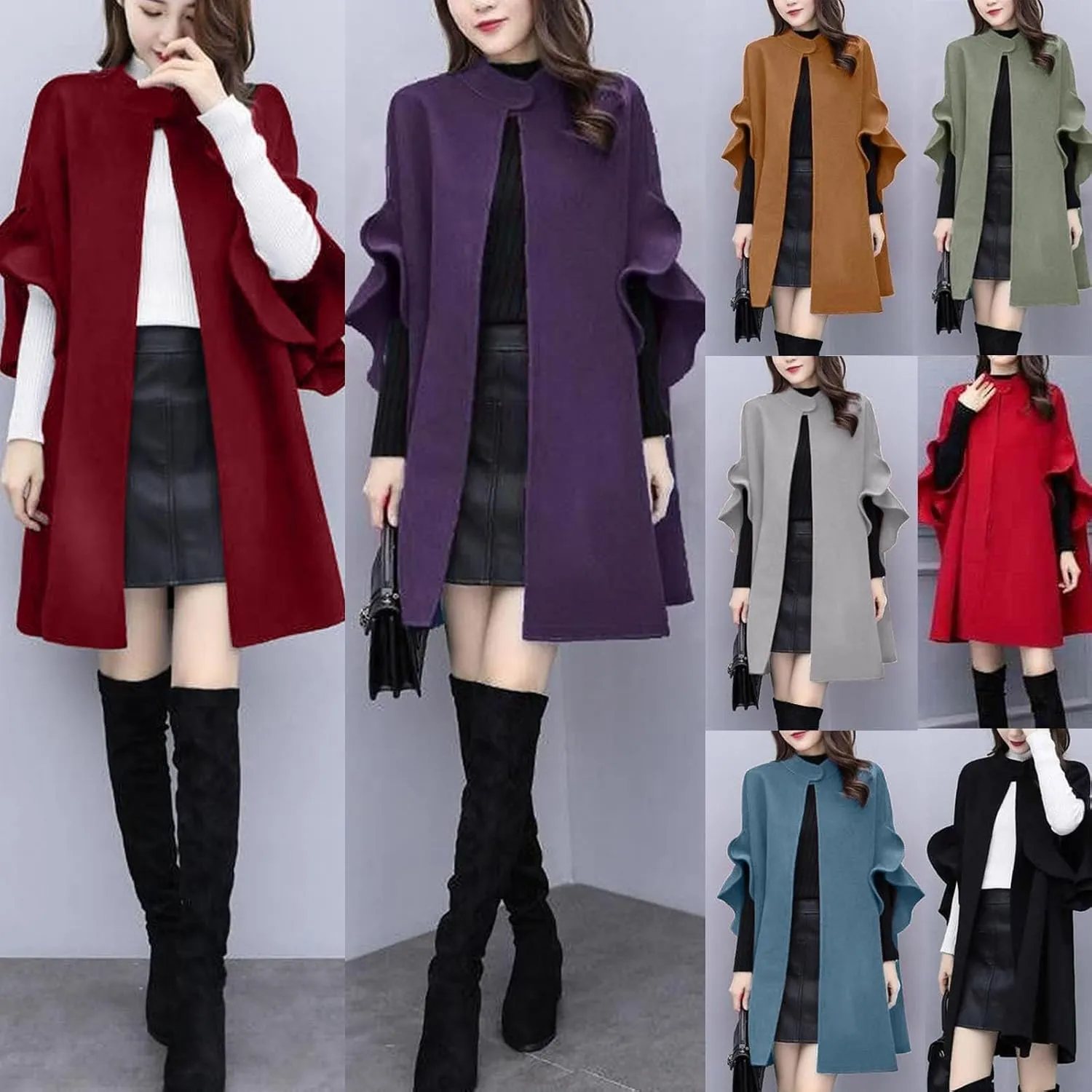 Station Coat Women Work Solid Vintage Winter Office Sleeveless Button Woolen Jacket Coat Faux Lambswool Coat