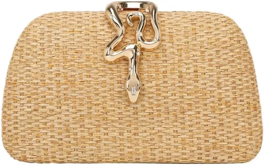 Straw Clutch Purses for Women Beach Vacation Purse Elegant Evening Bag for Parties, Weddings, and Formal Events