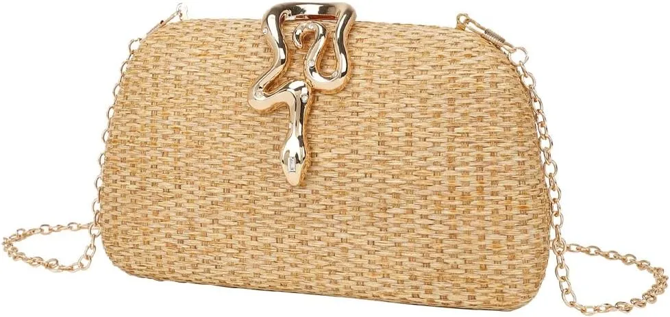 Straw Clutch Purses for Women Beach Vacation Purse Elegant Evening Bag for Parties, Weddings, and Formal Events