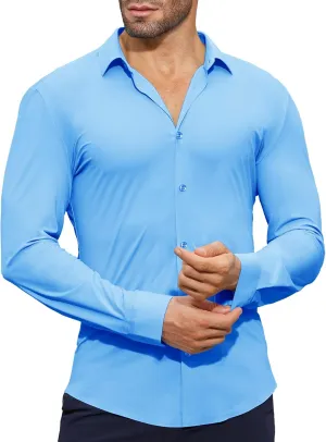 Stretch Mens Dress Shirts Long Sleeve Muscle Fit Dress Shirts for Men Slim Fit Big and Tall Mens Button Down Shirt