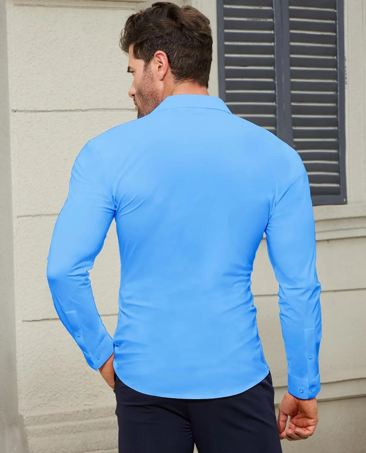 Stretch Mens Dress Shirts Long Sleeve Muscle Fit Dress Shirts for Men Slim Fit Big and Tall Mens Button Down Shirt
