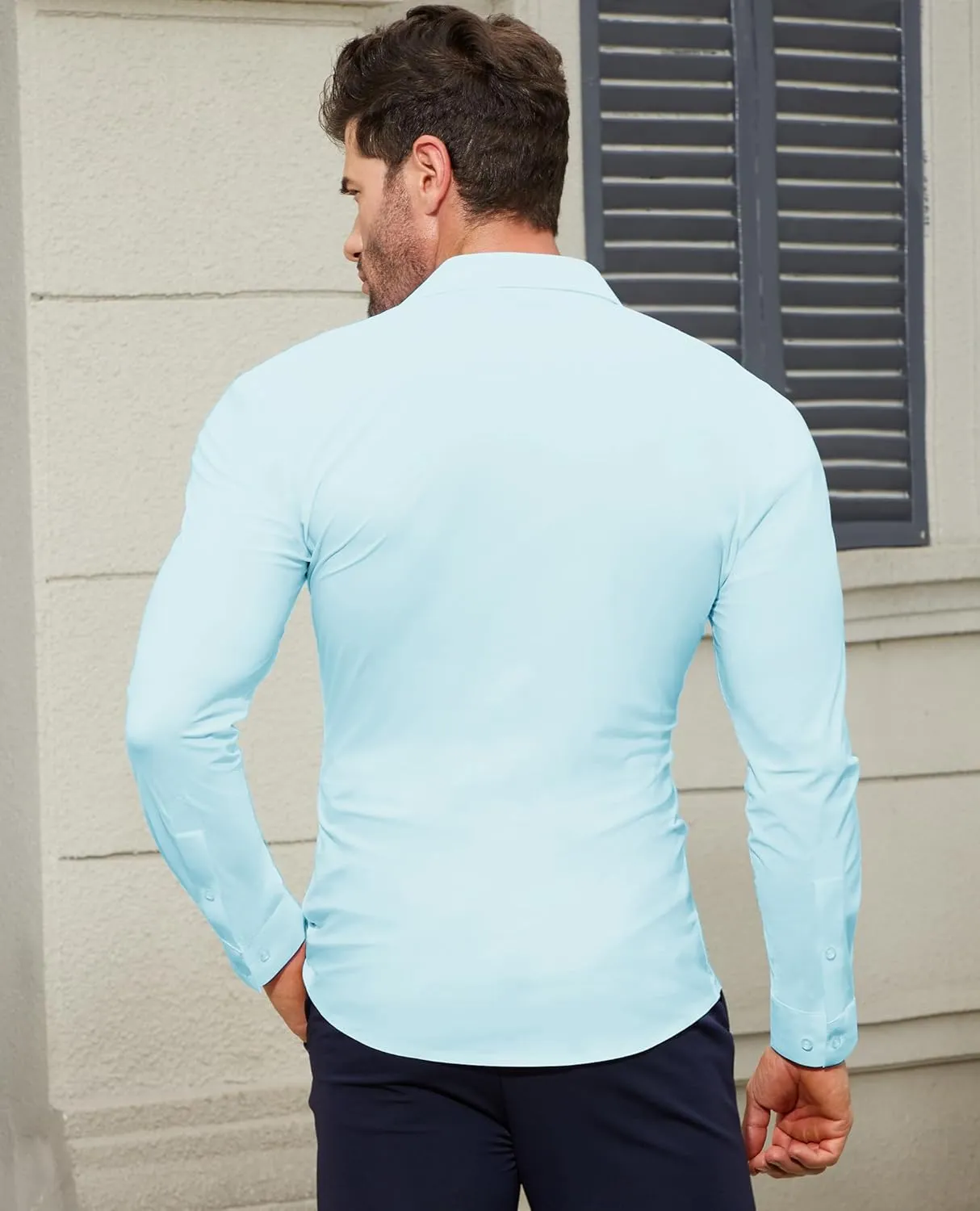 Stretch Mens Dress Shirts Long Sleeve Muscle Fit Dress Shirts for Men Slim Fit Big and Tall Mens Button Down Shirt