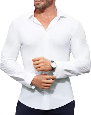Stretch Mens Dress Shirts Long Sleeve Muscle Fit Dress Shirts for Men Slim Fit Big and Tall Mens Button Down Shirt