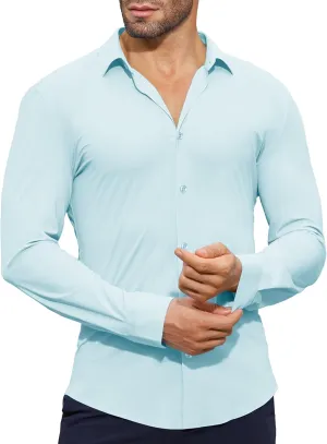 Stretch Mens Dress Shirts Long Sleeve Muscle Fit Dress Shirts for Men Slim Fit Big and Tall Mens Button Down Shirt