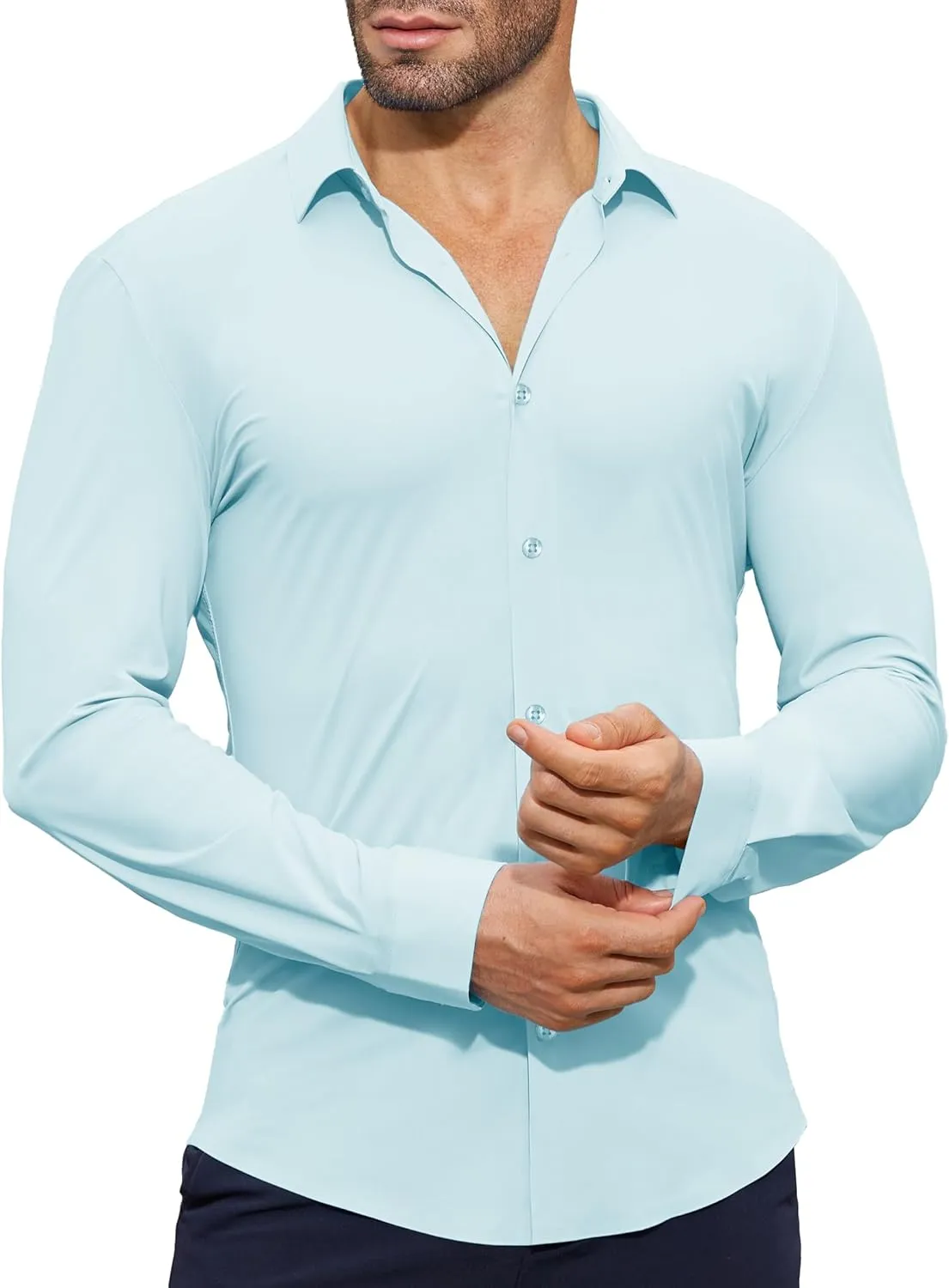 Stretch Mens Dress Shirts Long Sleeve Muscle Fit Dress Shirts for Men Slim Fit Big and Tall Mens Button Down Shirt