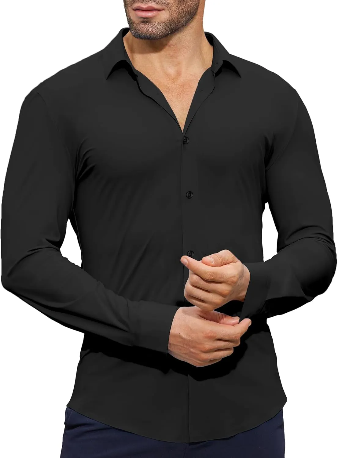 Stretch Mens Dress Shirts Long Sleeve Muscle Fit Dress Shirts for Men Slim Fit Big and Tall Mens Button Down Shirt
