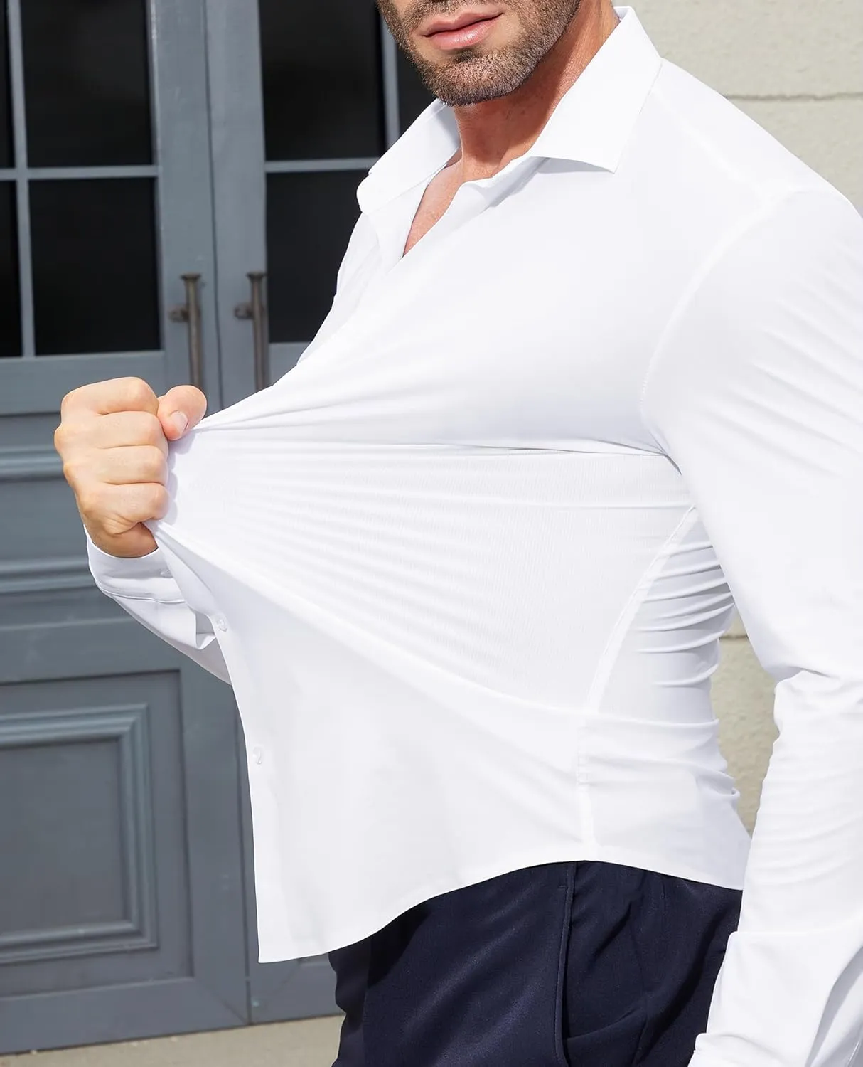 Stretch Mens Dress Shirts Long Sleeve Muscle Fit Dress Shirts for Men Slim Fit Big and Tall Mens Button Down Shirt