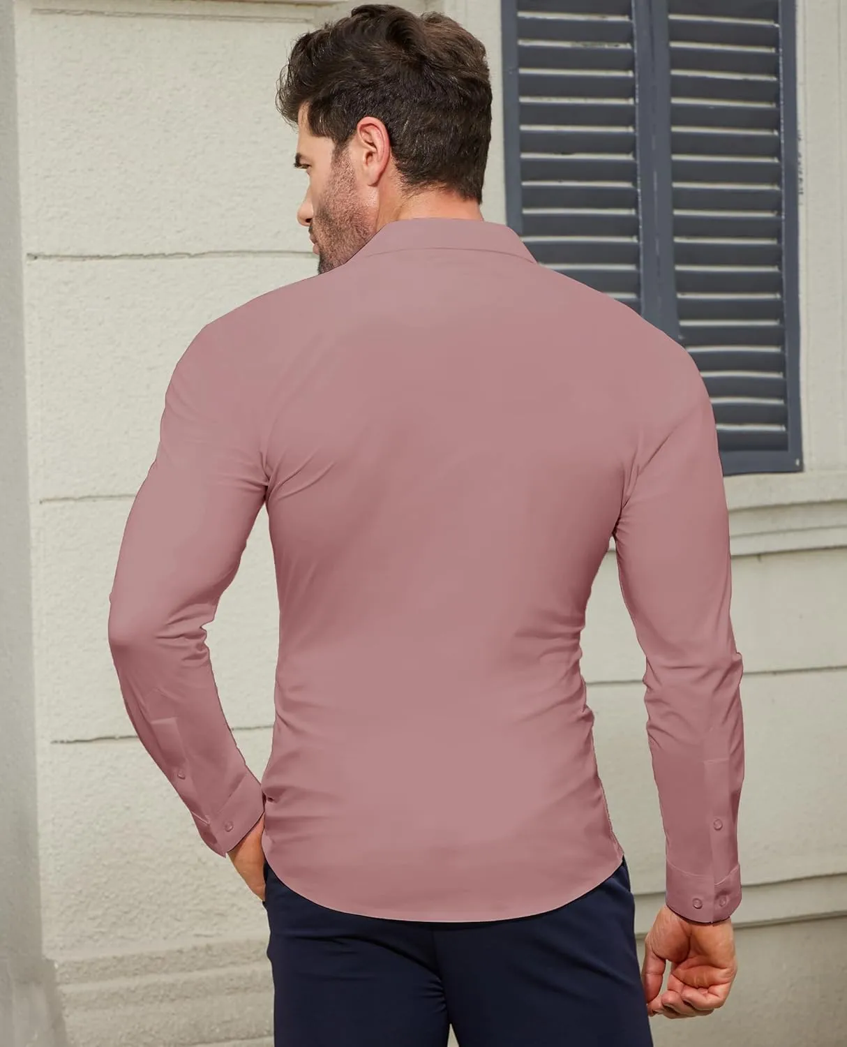 Stretch Mens Dress Shirts Long Sleeve Muscle Fit Dress Shirts for Men Slim Fit Big and Tall Mens Button Down Shirt