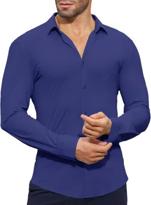 Stretch Mens Dress Shirts Long Sleeve Muscle Fit Dress Shirts for Men Slim Fit Big and Tall Mens Button Down Shirt