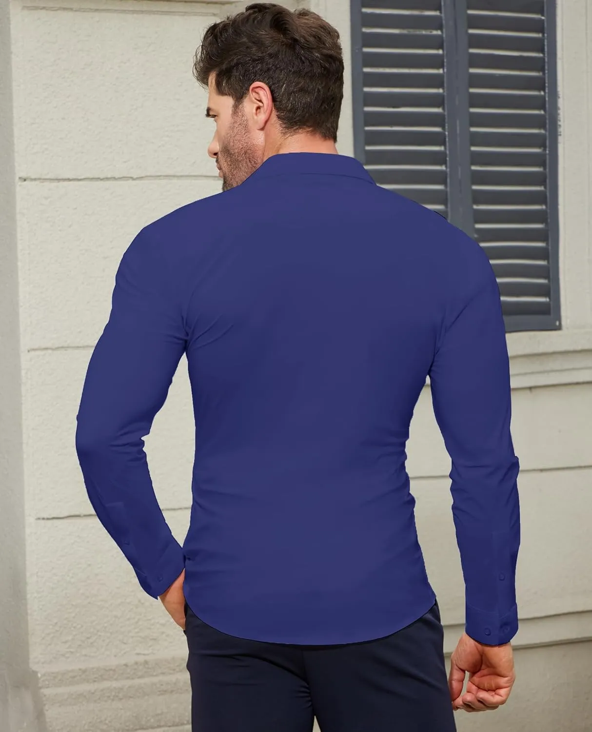 Stretch Mens Dress Shirts Long Sleeve Muscle Fit Dress Shirts for Men Slim Fit Big and Tall Mens Button Down Shirt