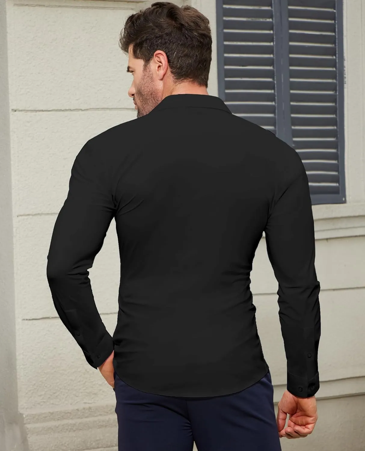 Stretch Mens Dress Shirts Long Sleeve Muscle Fit Dress Shirts for Men Slim Fit Big and Tall Mens Button Down Shirt