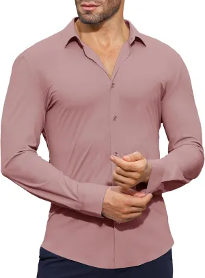 Stretch Mens Dress Shirts Long Sleeve Muscle Fit Dress Shirts for Men Slim Fit Big and Tall Mens Button Down Shirt