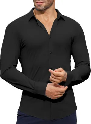 Stretch Mens Dress Shirts Long Sleeve Muscle Fit Dress Shirts for Men Slim Fit Big and Tall Mens Button Down Shirt