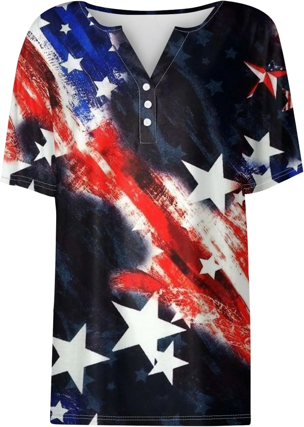 Summer Tops for Women 2024 4th of July Short Sleeve Henley Shirts for Women Button Down Casual American Flag Tops
