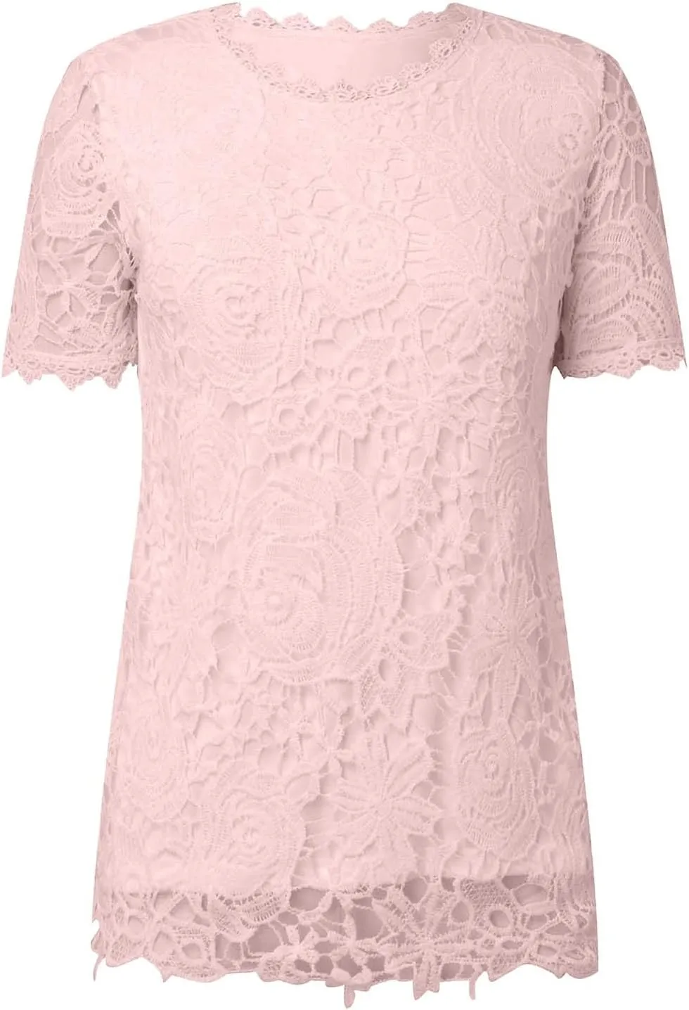 Summer Tops for Women 2024 Lace Crochet Embroidery Crewneck T Shirts Dressy Casual Short Sleeve Elegant Work Blouses