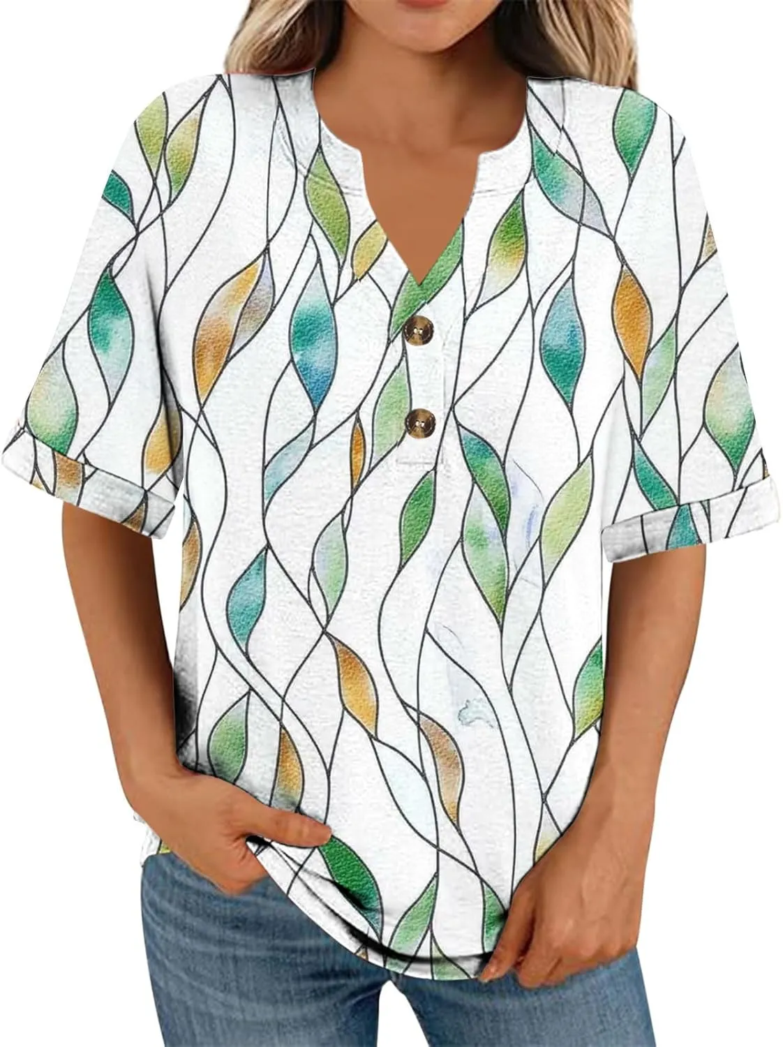 Summer Tops for Women 2025 Boho Short Sleeve V Neck Tunic Shirts Dressy Casual Floral Blouse Trendy Vacation Outfits