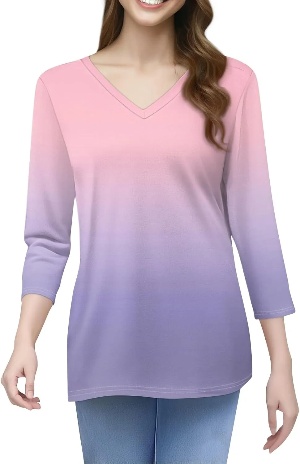 Summer Tops for Women 2025 Trendy 3/4 Sleeve Basic V Neck Tunic T Shirts Loose Blouse Dressy Casual Work Office Wear