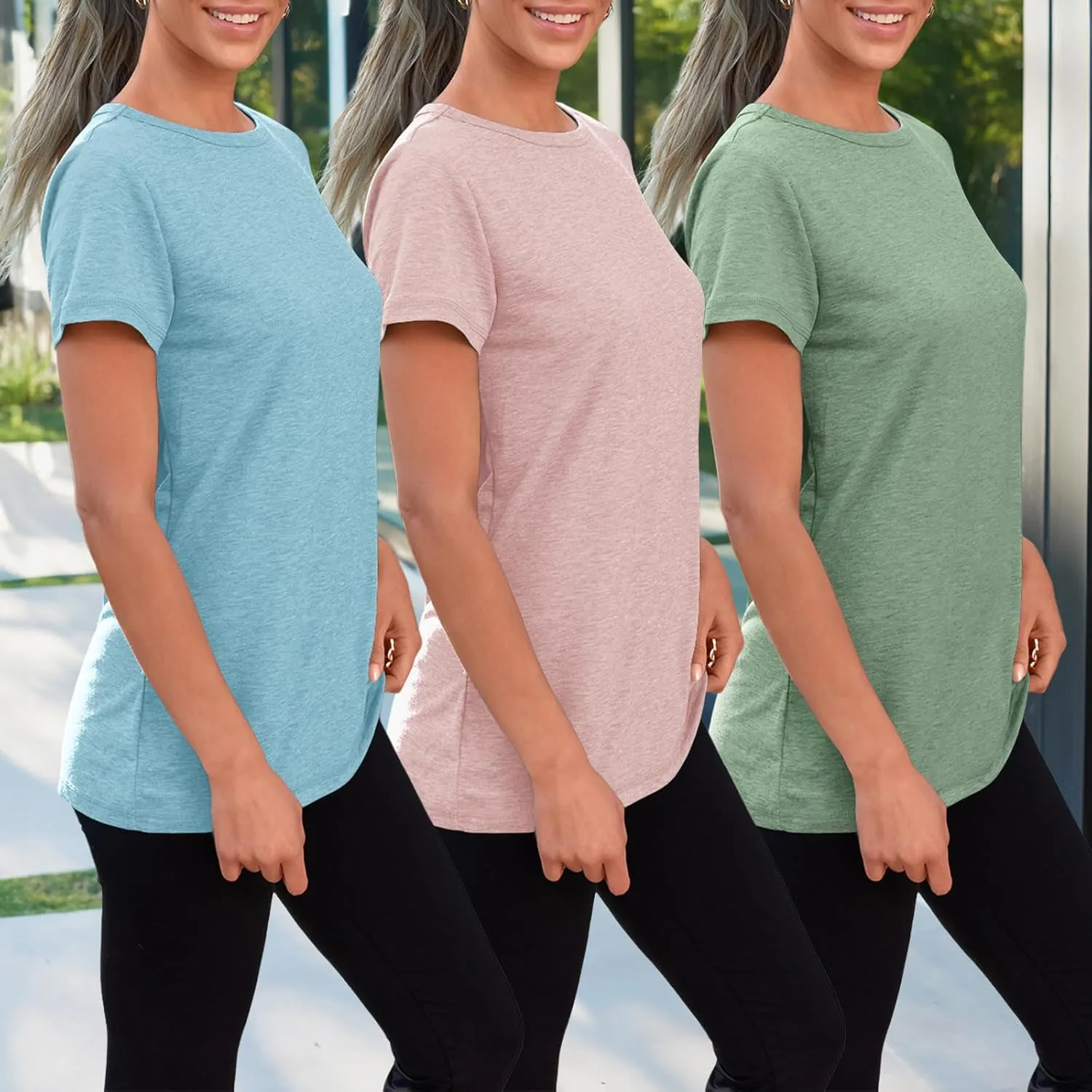 SUNBS Womens 3 Pack T-Shirts Short Sleeve Summer Tops Fashion Basic Tees Comfy Casual Vacation Outfits Workout Clothes 2025