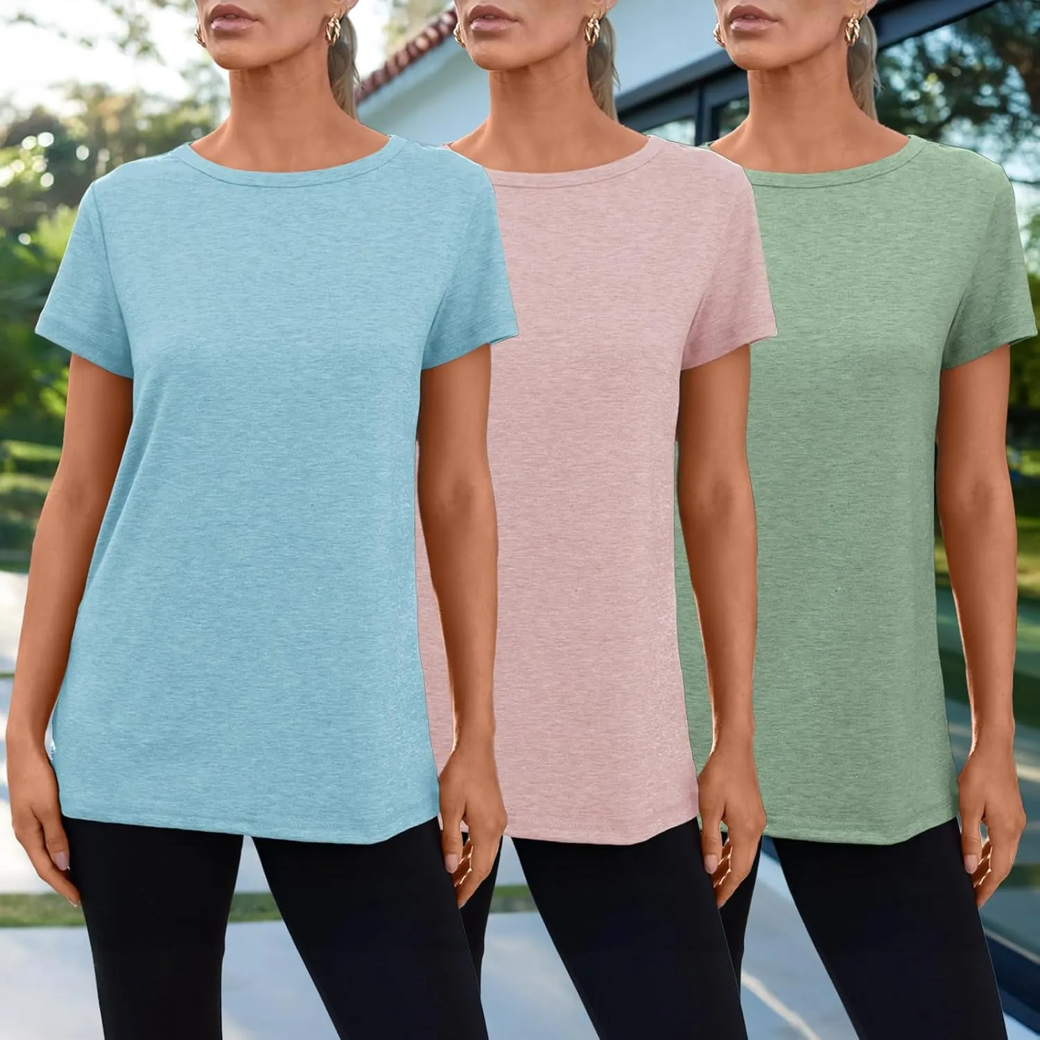 SUNBS Womens 3 Pack T-Shirts Short Sleeve Summer Tops Fashion Basic Tees Comfy Casual Vacation Outfits Workout Clothes 2025