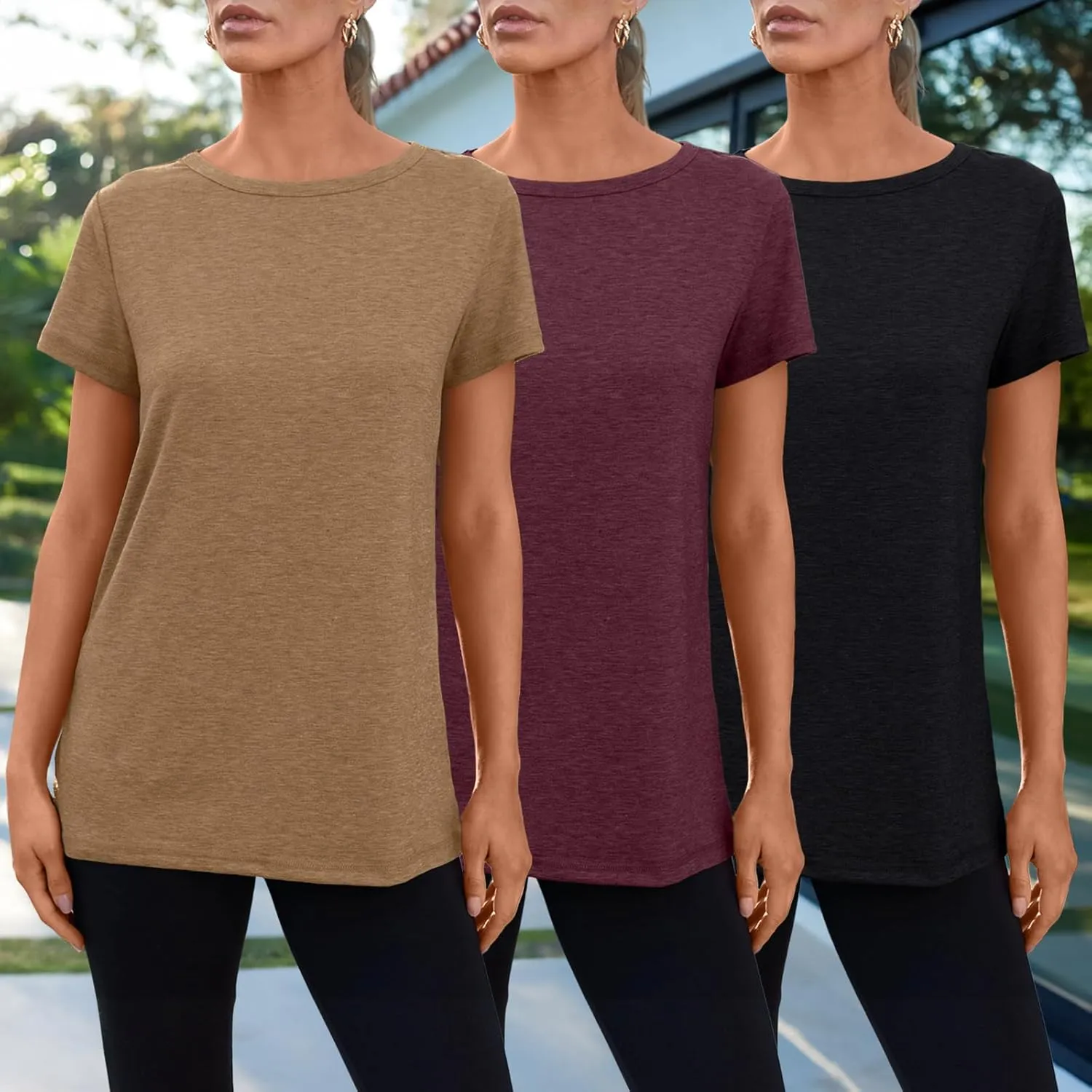 SUNBS Womens 3 Pack T-Shirts Short Sleeve Summer Tops Fashion Basic Tees Comfy Casual Vacation Outfits Workout Clothes 2025