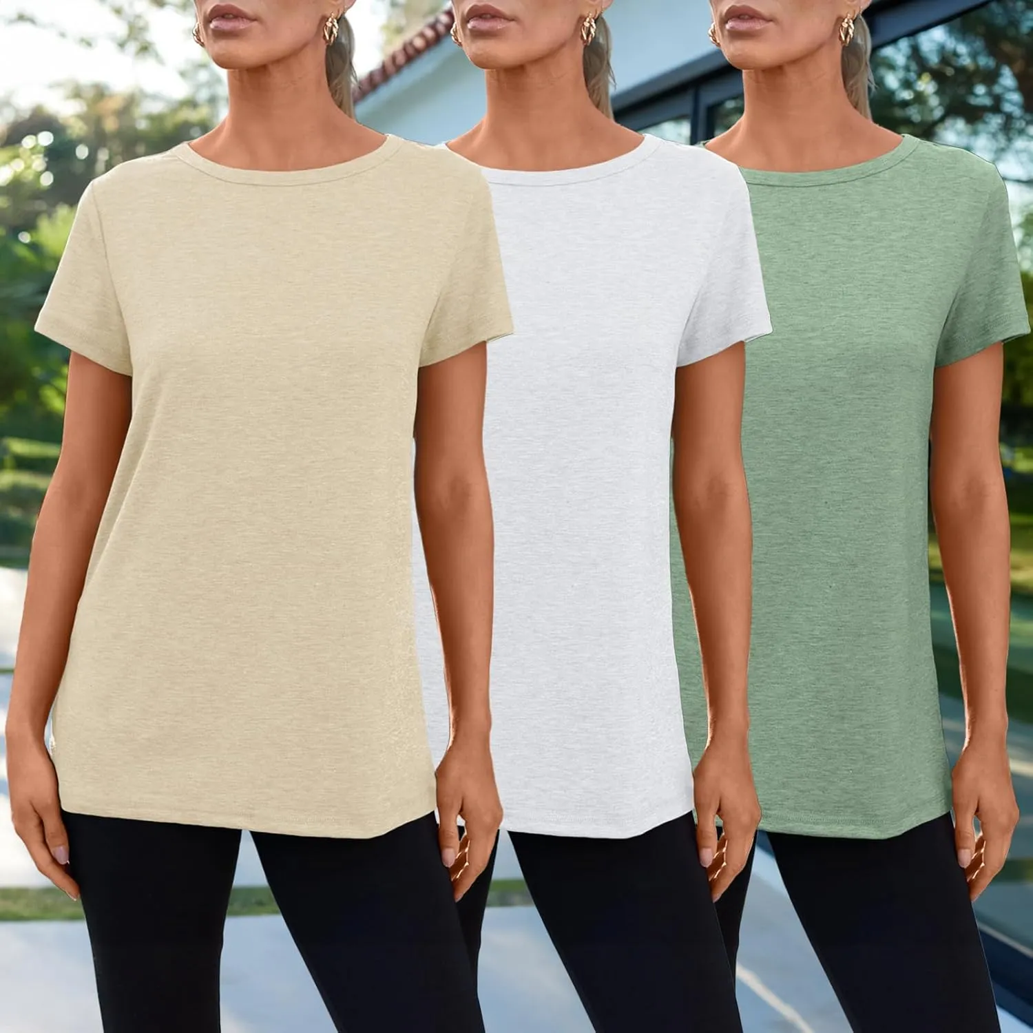 SUNBS Womens 3 Pack T-Shirts Short Sleeve Summer Tops Fashion Basic Tees Comfy Casual Vacation Outfits Workout Clothes 2025