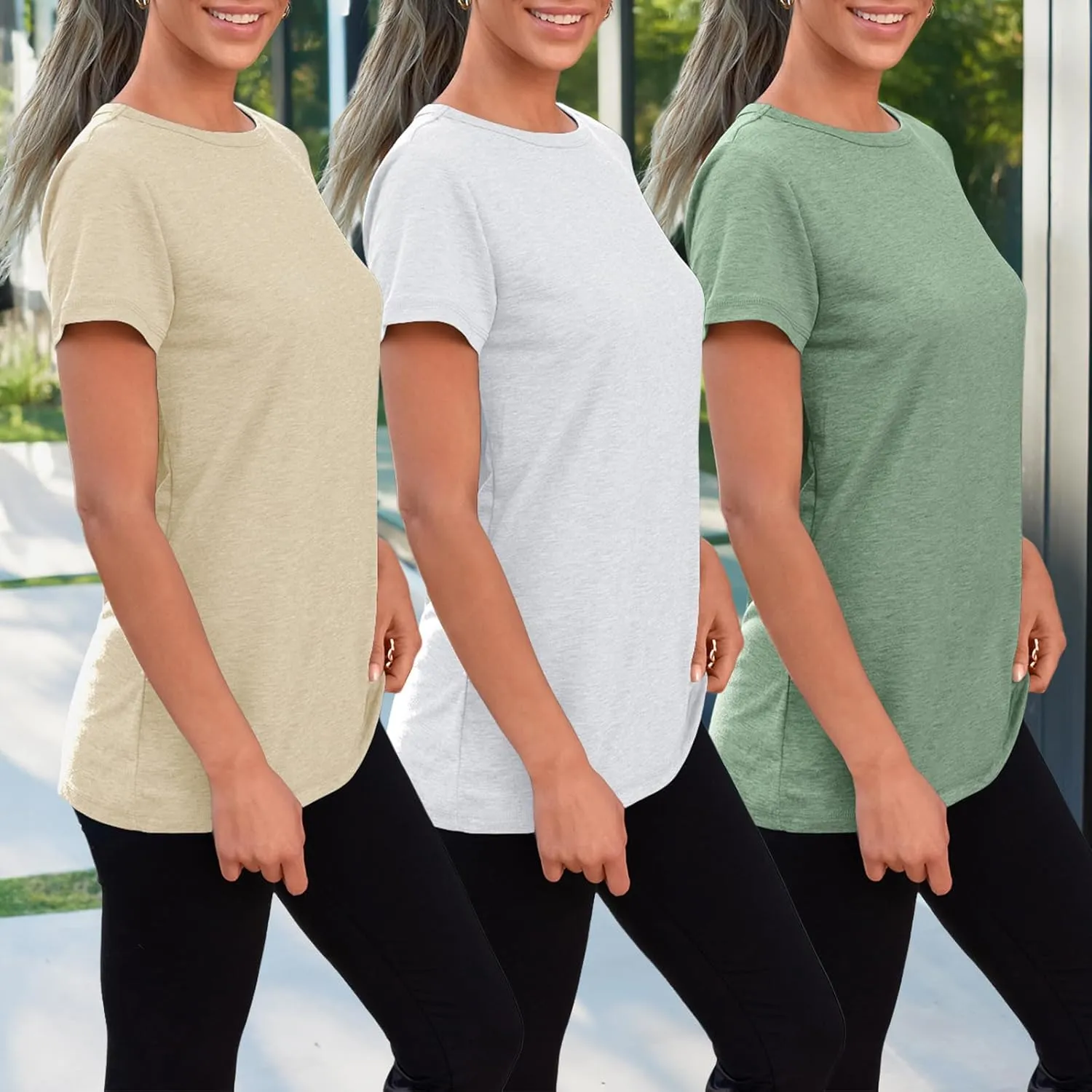 SUNBS Womens 3 Pack T-Shirts Short Sleeve Summer Tops Fashion Basic Tees Comfy Casual Vacation Outfits Workout Clothes 2025