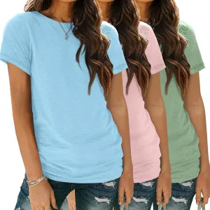 SUNBS Womens 3 Pack T-Shirts Short Sleeve Summer Tops Fashion Basic Tees Comfy Casual Vacation Outfits Workout Clothes 2025