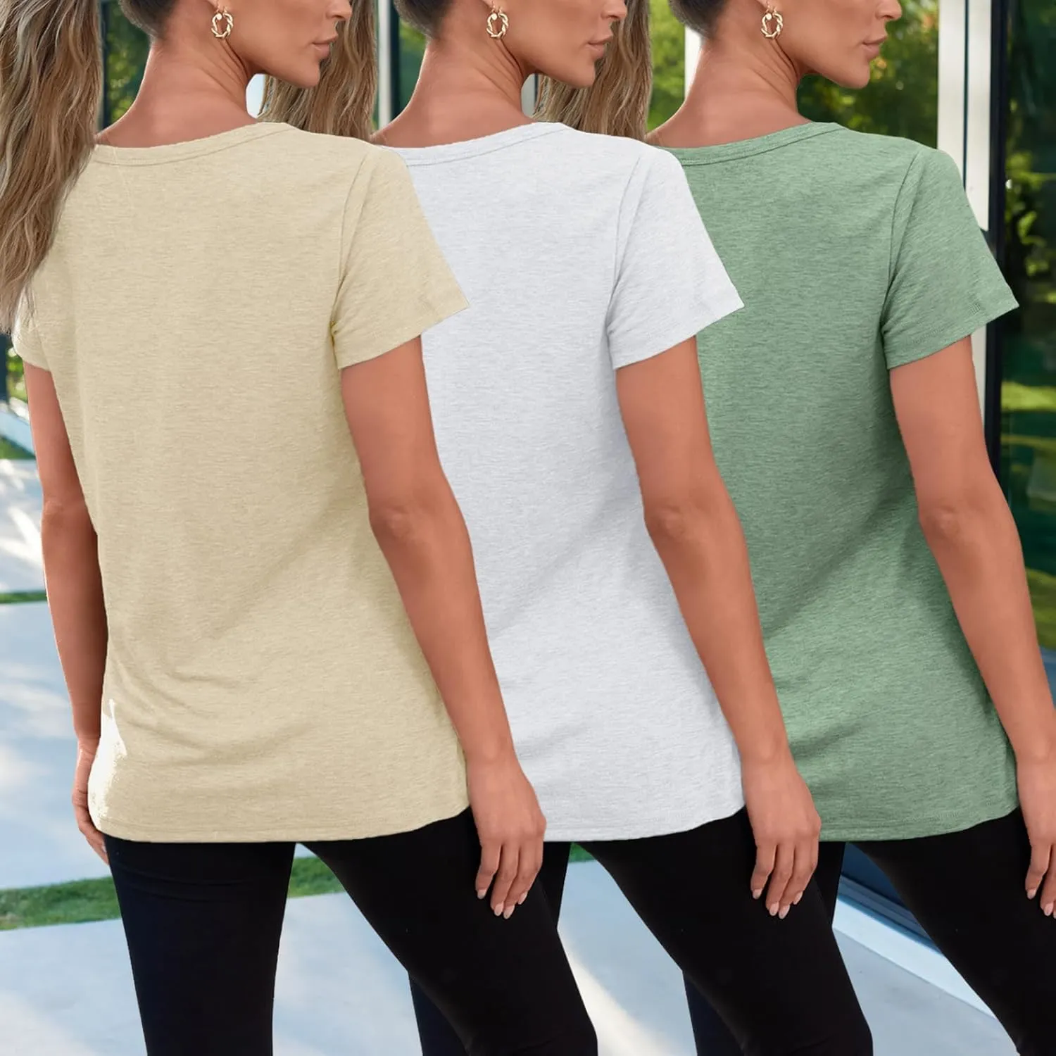 SUNBS Womens 3 Pack T-Shirts Short Sleeve Summer Tops Fashion Basic Tees Comfy Casual Vacation Outfits Workout Clothes 2025