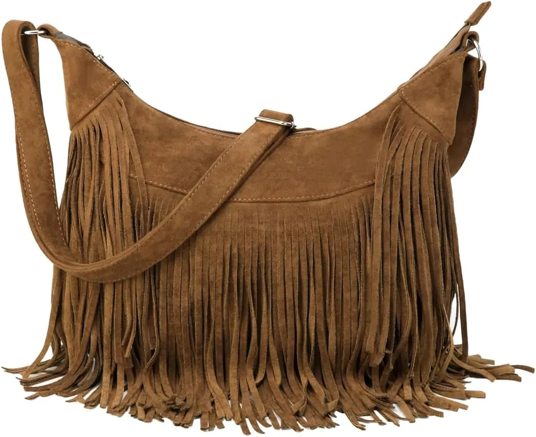 Sunwel Fashion Women Fringe Hobo Bag Western Purse Shoulder Bag Vegan Suede Tassel Hippie Crossbody Bag
