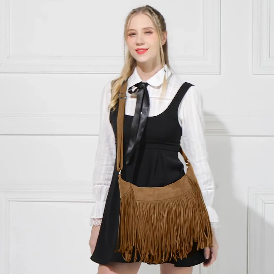 Sunwel Fashion Women Fringe Hobo Bag Western Purse Shoulder Bag Vegan Suede Tassel Hippie Crossbody Bag