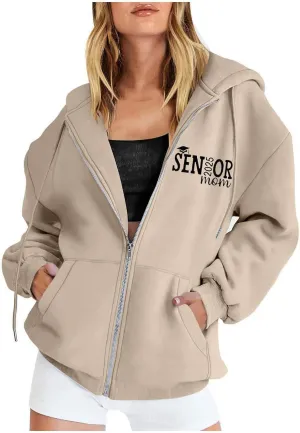 Sweatshirt for Women Senior Mom 2025 Womens Zip Up Hoodies Long Sleeve Fall Oversized Sweatshirts