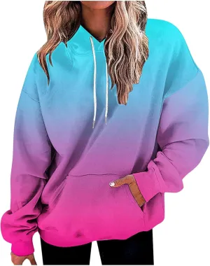 Sweatshirt Hoodies for Women Loose Fit Baggy Gradient Colors Pullover Tops Casual Trendy Fall Sweatshirts with Pocket