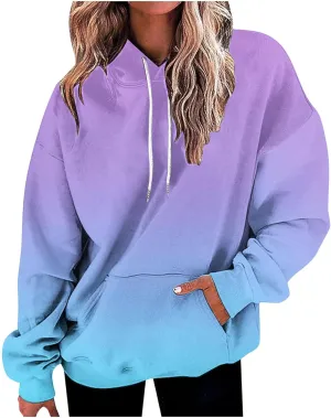 Sweatshirt Hoodies for Women Loose Fit Baggy Gradient Colors Pullover Tops Casual Trendy Fall Sweatshirts with Pocket