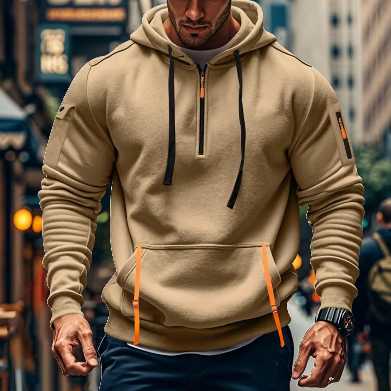 Sweatshirts for Men 1/4 Zip Soft Lightweight Fashion Drawstring Men's Sweatshirts Cool Vintage Hoodie with Pockets
