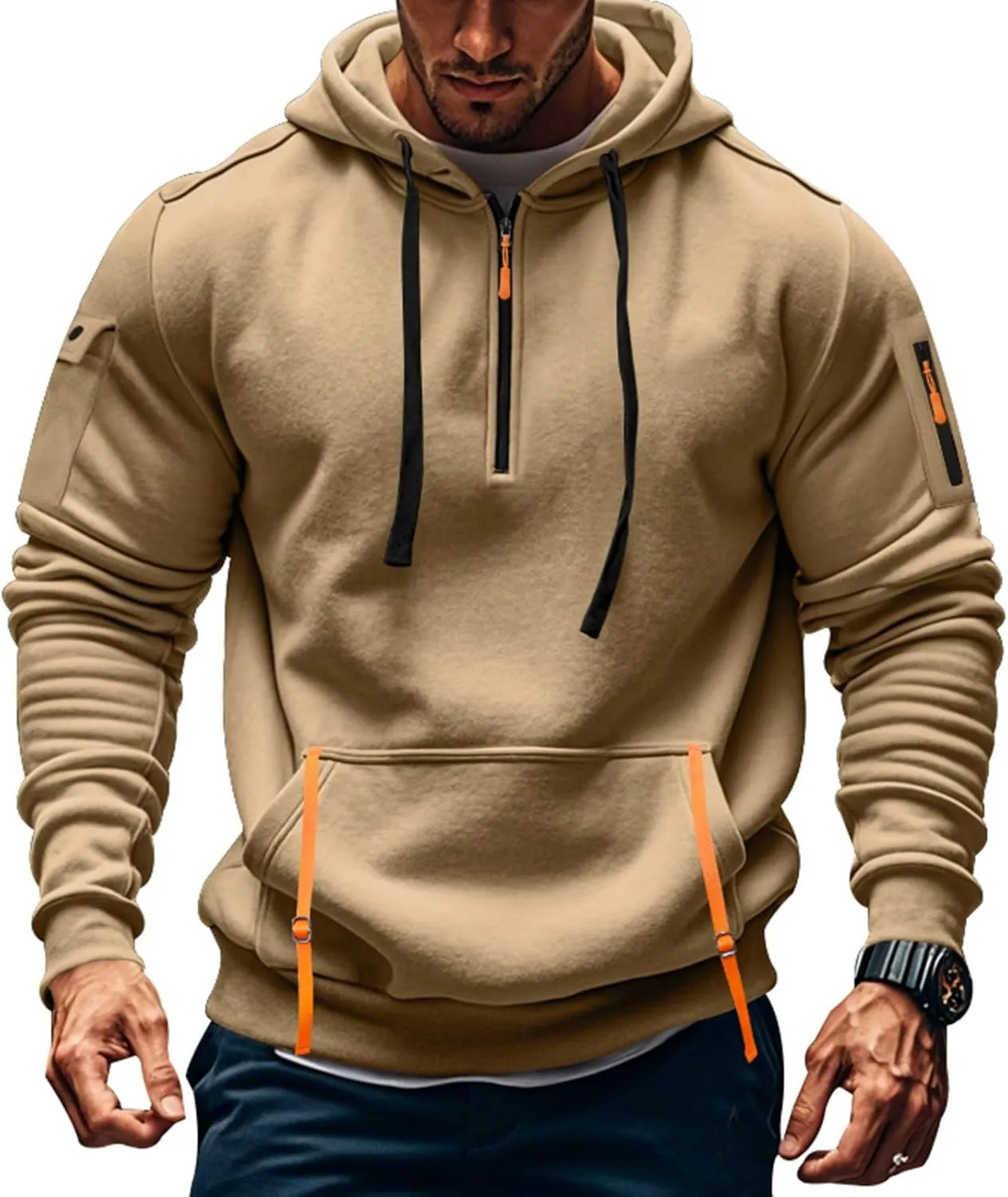 Sweatshirts for Men 1/4 Zip Soft Lightweight Fashion Drawstring Men's Sweatshirts Cool Vintage Hoodie with Pockets