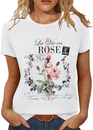 T Shirts for Women Crewneck Boho Flowers Wildflowers Graphic Tees 2025 Summer Cute Shirts Short Sleeve Tops