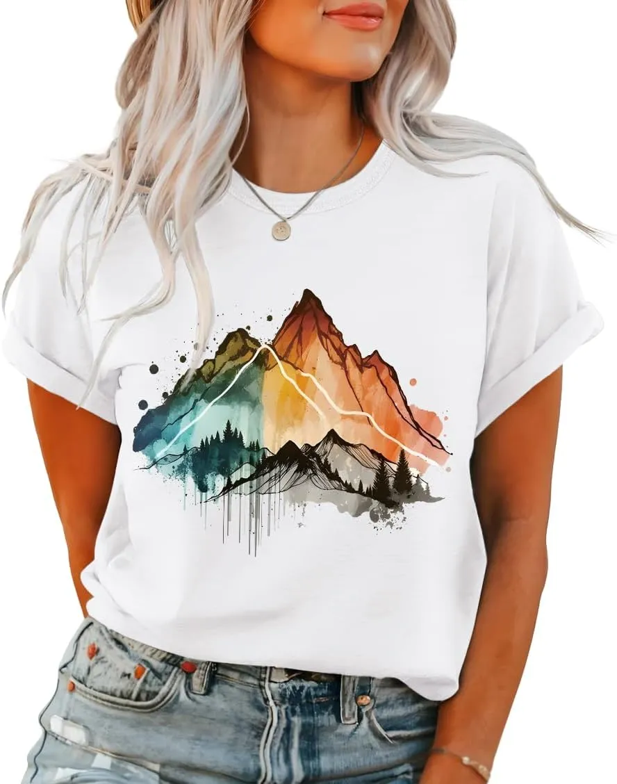 T Shirts for Women Crewneck Boho Flowers Wildflowers Graphic Tees 2025 Summer Cute Shirts Short Sleeve Tops