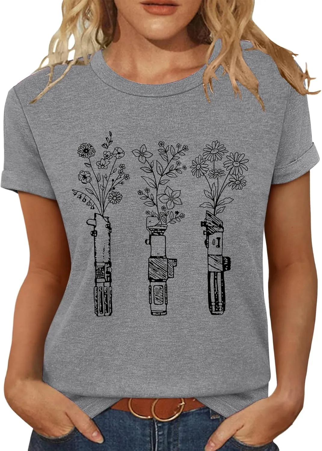 T Shirts for Women Crewneck Boho Flowers Wildflowers Graphic Tees 2025 Summer Cute Shirts Short Sleeve Tops