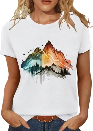 T Shirts for Women Crewneck Boho Flowers Wildflowers Graphic Tees 2025 Summer Cute Shirts Short Sleeve Tops