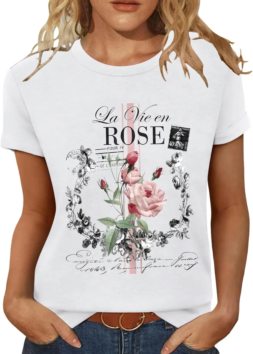T Shirts for Women Crewneck Boho Flowers Wildflowers Graphic Tees 2025 Summer Cute Shirts Short Sleeve Tops