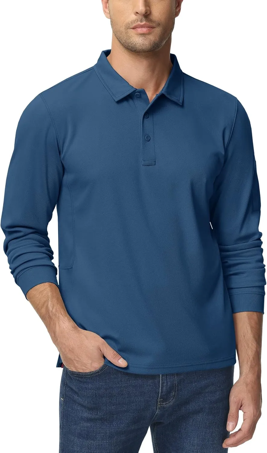 TACVASEN Men's Polo Shirts Long Sleeve Quick Dry Shirt Performance Tactical Shirts Golf Shirt Casual Outdoor Work Shirt